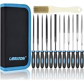 LIBRATON 13PCS Small Needle Files Set, 6 Carbon Steel &amp; 6 Diamond File Set | for Precision Metal Work, Jewlers Metal File Set, Mini Jewelry Files for Wood Plastic Carving, with Brush and Carry Case