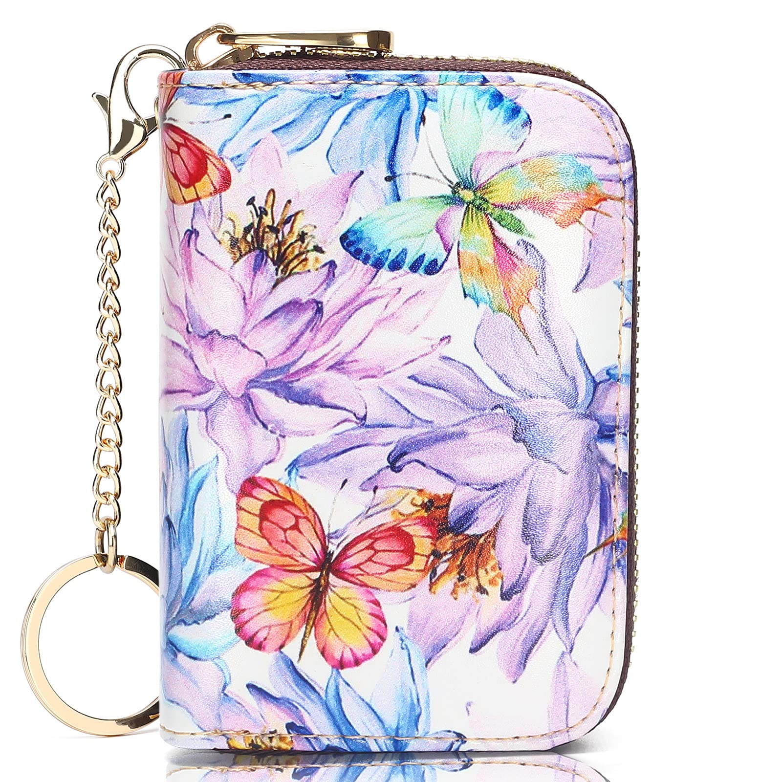 APHISON Credit Card Holder for Women Card Case RFID Blocking Ladies Cute Cartoon Artistic Coin Purses Small Wallet Pouch for Girls/Kids 10 Card Slots Gift Lilac Butterfly