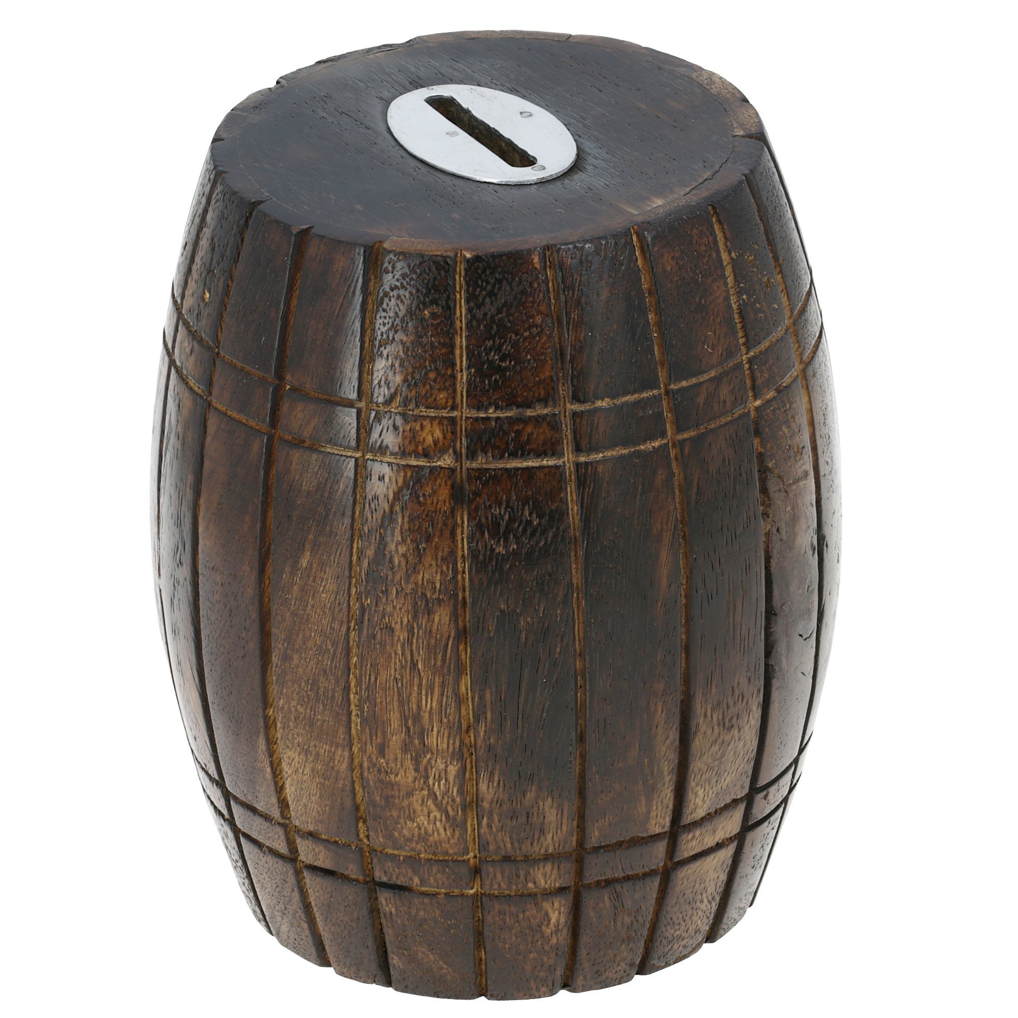 Antique Inspired Barrel Shaped Wooden Coin Holder Money Bank for Adults