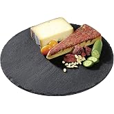 Cilio Slate Round Cheese Board, Natural Stone Tray for Serving Cheese, Charcuterie, Sushi, Appetizers, and More, Black, 11" diameter