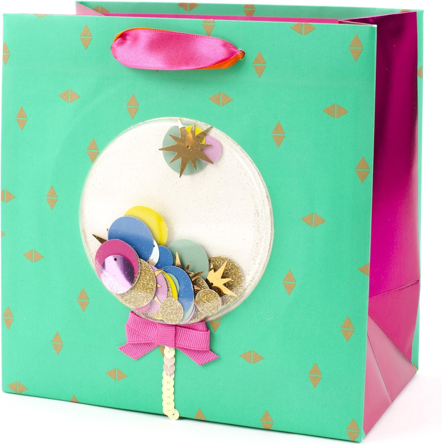Hallmark Signature 7" Medium Gift Bag with Tissue Paper (Hooray; Gold with Pink, Teal, Purple Confetti) for Bridal Showers, Graduations, Retirements and More: Kitchen & Dining