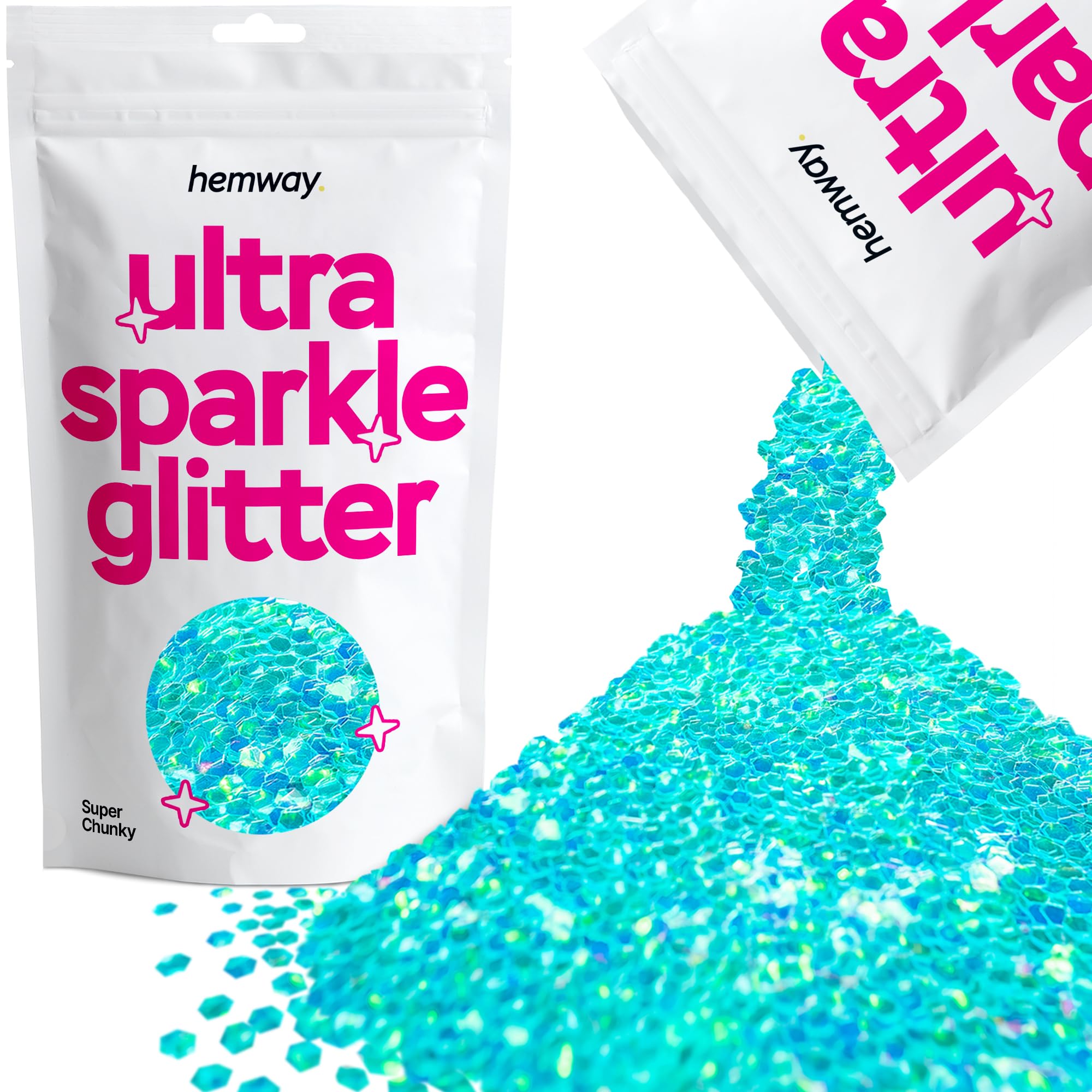 Hemway Ultra Sparkle Glitter Fluorescent Blue 100g Super Chunky | Glitter for Arts & Craft, Makeup, Nail Art, Crafting, Card Making, Sparkle Decoration