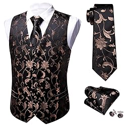 Barry.Wang Brown Black Vest for Men Silk Jacquard