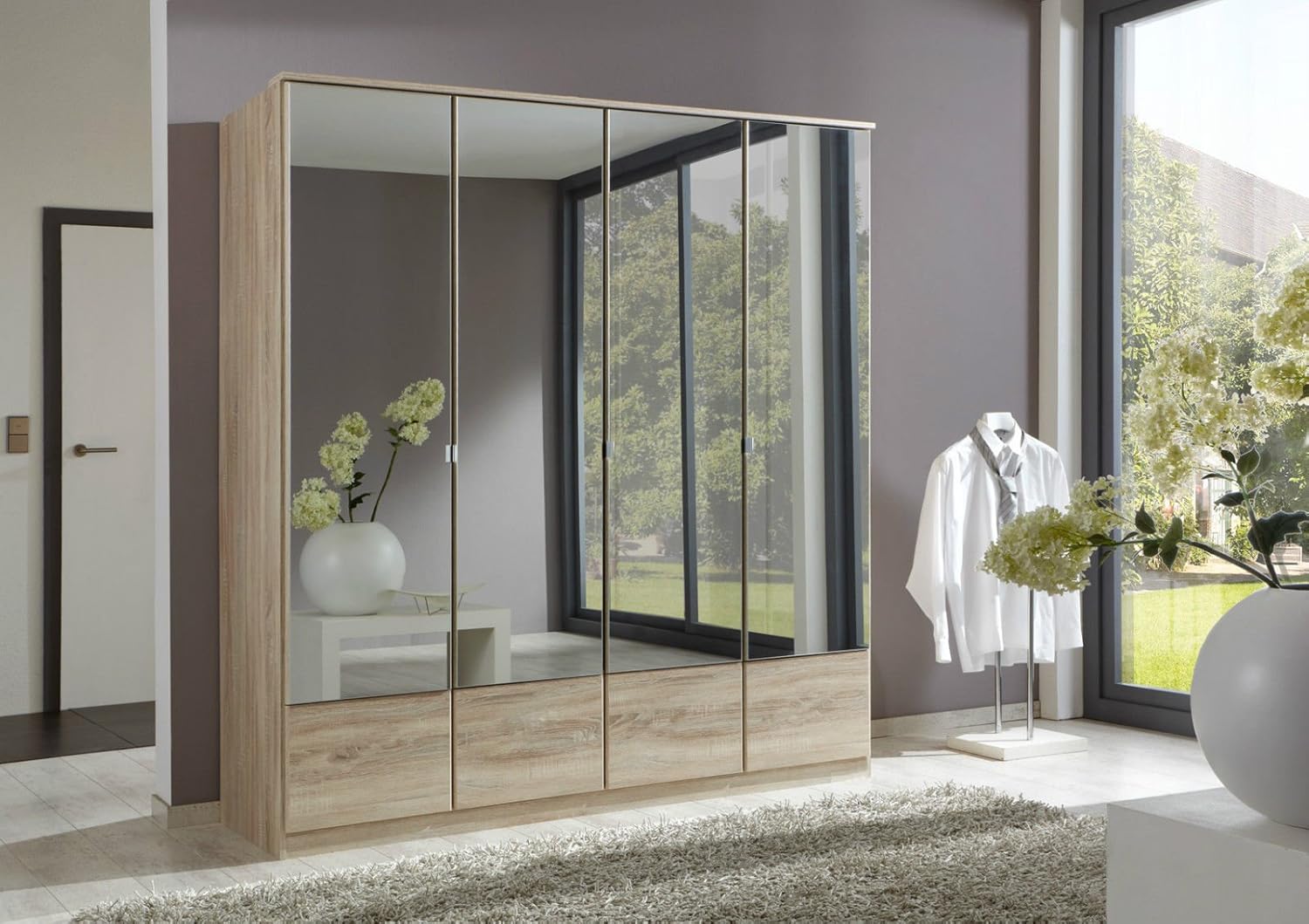 German Imago Light Oak 4 Door Mirror Door Wardrobe Amazon Co Uk