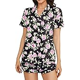 Marvmys Women Short Sleeve Pajamas Set Button Down 2 Piece Pjs Shorts Set Ruffle Lounge Set Sleepwears S-XXL