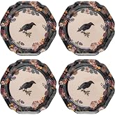 Karma, 8.75 inches Melamine Salad Plates Set of 4, Reusable Dishwasher Safe Plates for Outdoor and Indoor, Crow