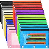 24 Pack Pencil Pouch for 3 Ring Binder, 12 Colors Zipper Pen Pouches Bags with Clear Window, 10x7.3 Inch Durable Cloth Pencil Case for Office Supplies
