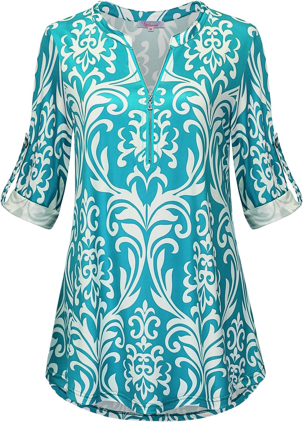 Misswor Womens V Neck Cuffed Sleeve Floral Tunic Blouse Tops