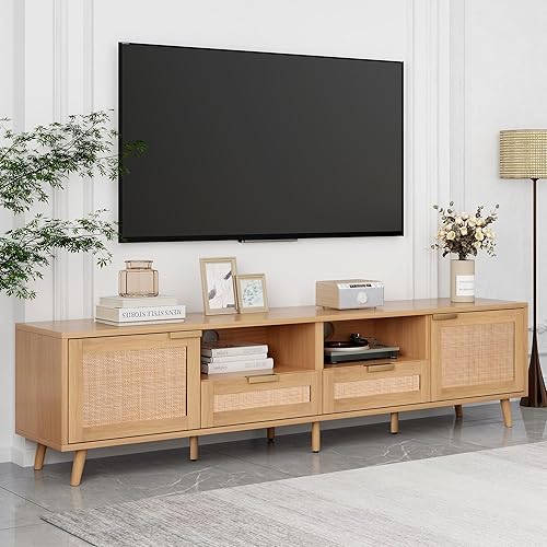 LUMISOL Rattan TV Stand for 85''+ TV, Mid Century Modern