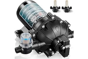 KITVANCE [Upgraded Version] Fresh Water Pump, 12V DC Water Pump, 6.5GPM 70PSI Five Chamber Self-Priming Diaphragm Pump with Heavy Duty Pressure Switch and Strainer for RV, Marine, Yacht, Caravan