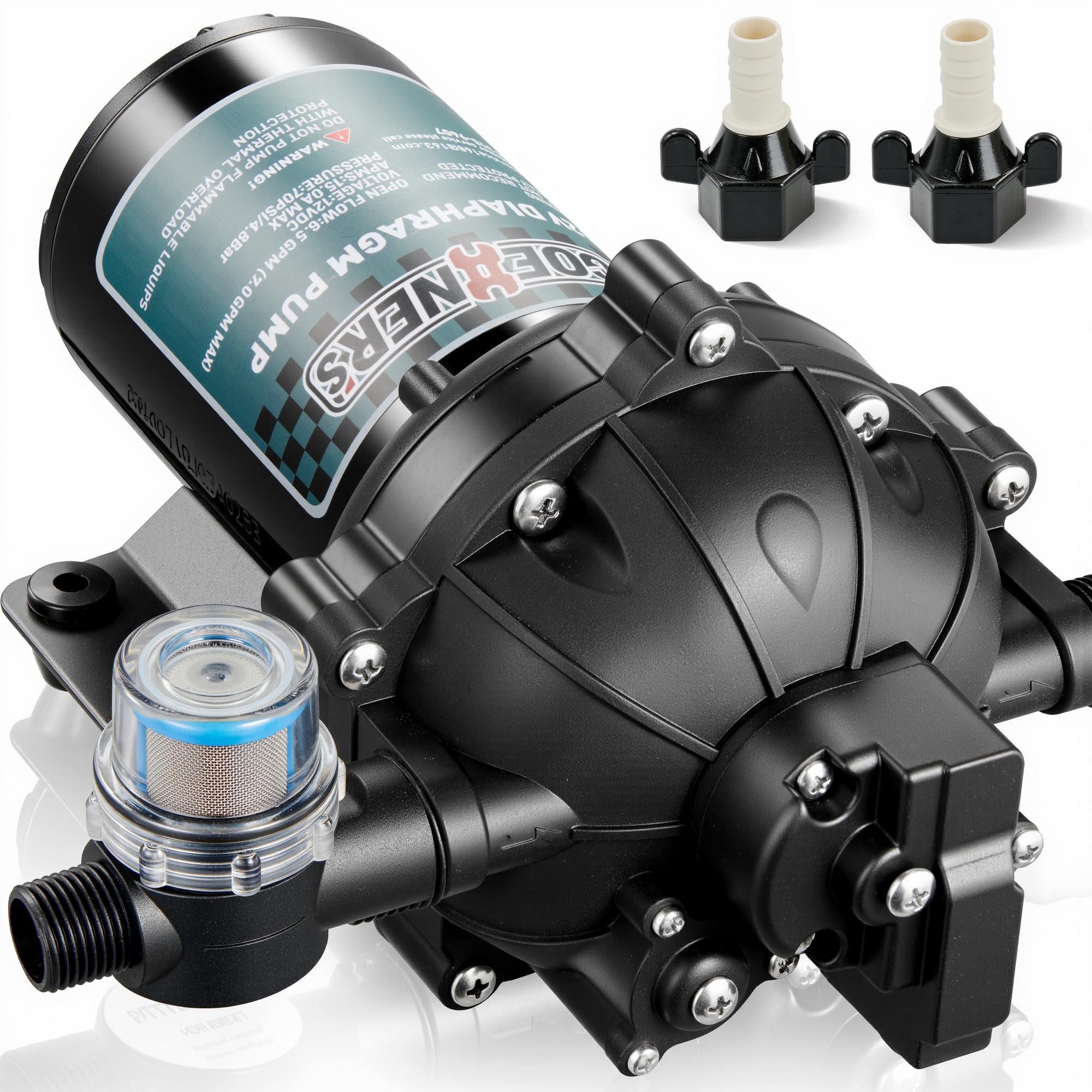 Photo 1 of [Upgraded Version] Fresh Water Pump, 12V DC Water Pump, 6.5GPM 70PSI Five Chamber Self-Priming Diaphragm Pump with Heavy Duty Pressure Switch and Strainer for RV, Marine, Yacht, Caravan