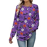 Zeagoo Women's Casual Long Sleeve Halloween Shirts Crew Neck Loose Tee Tunic Tops Thumb Holes