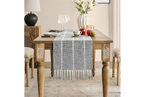 ZeeMart Farmhouse Table Runner, Rustic Table Runners 48 Inches Long, Linen Boho Table Runner, Braided Striped Grey Table Runner for Dining Party Holiday, 15x48 Inches, Braided Charcoal Grey