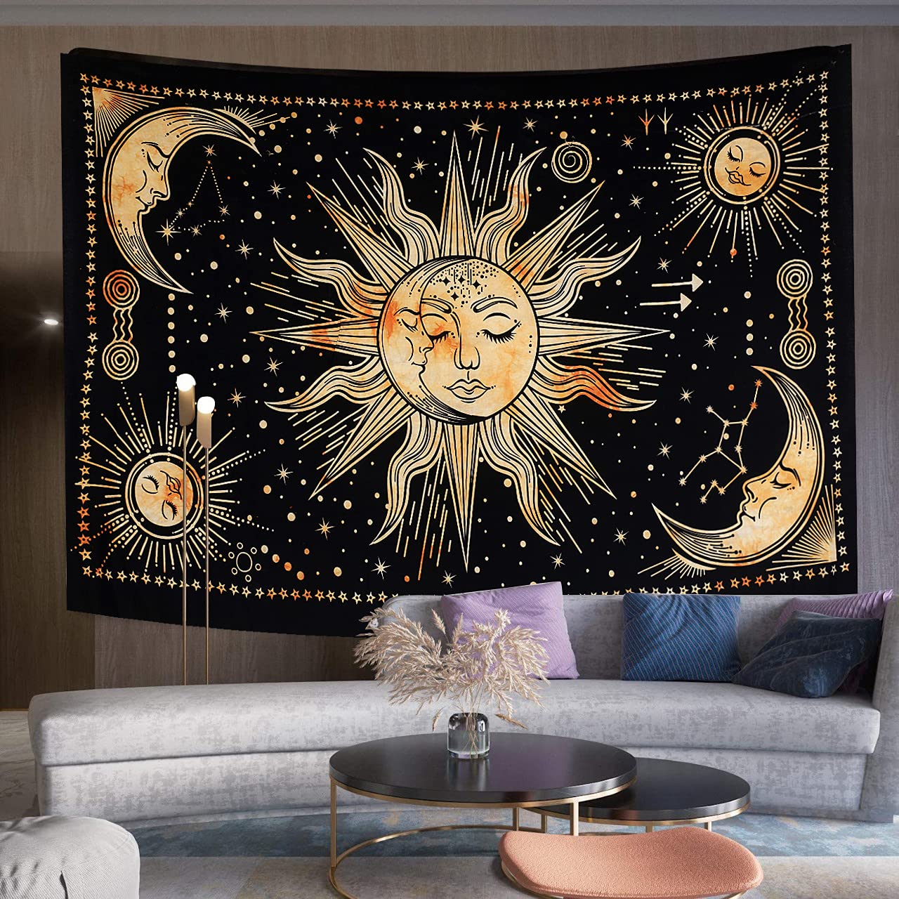 THE ART BOX Room Decor Wall Art Tapestry For Bedroom Aesthetic Wall Decor Sun And Moon Mystic Tapestry Yoga Meditation