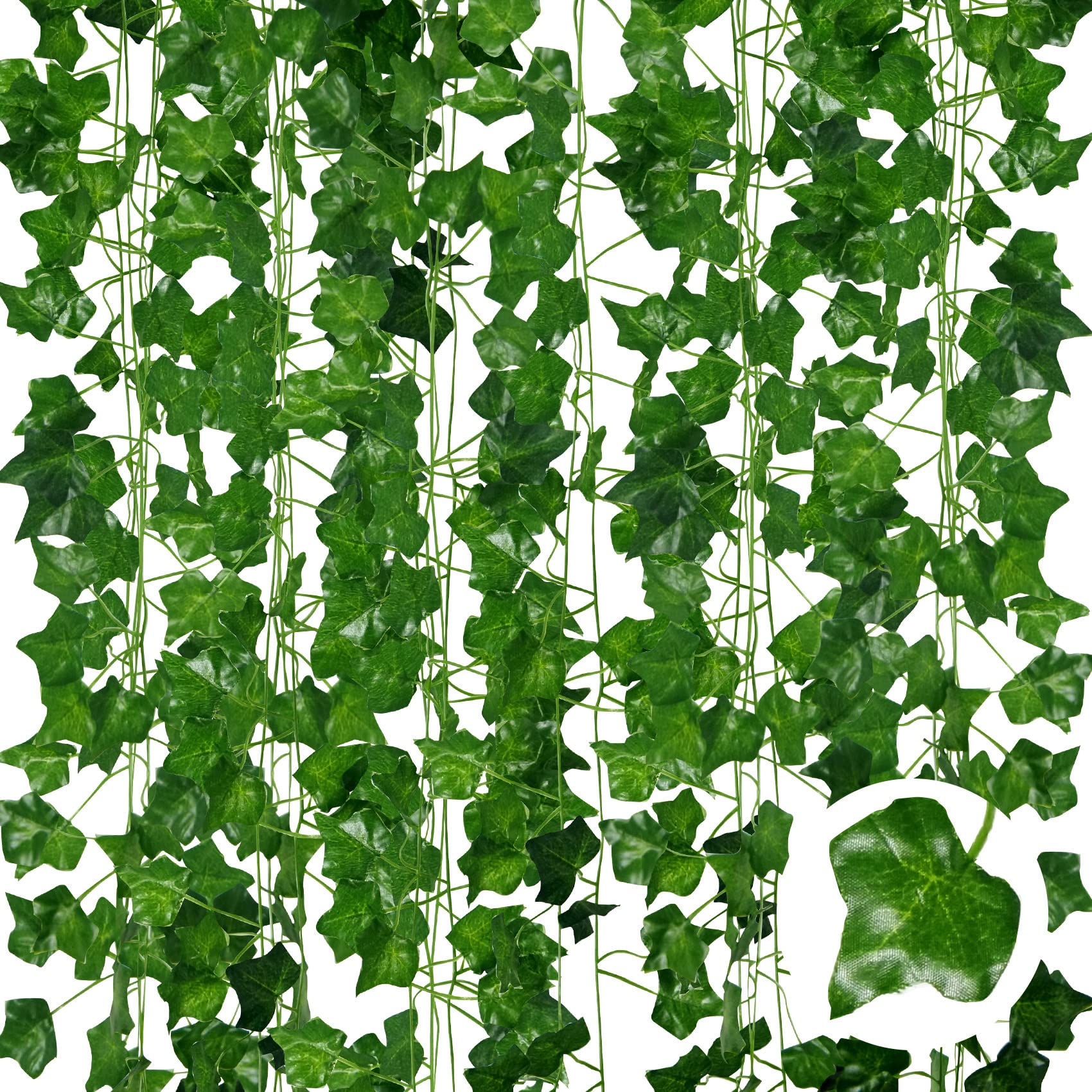 ADORAMOUR Artificial Ivy Garlands - 6Pack 210cm Length - Realistic Fake Vines for Room Aesthetic and Garden Wall Decoration for Indoor Outdoor, Green Faux Leaves Plastic Hanging Plants Greenery Decor