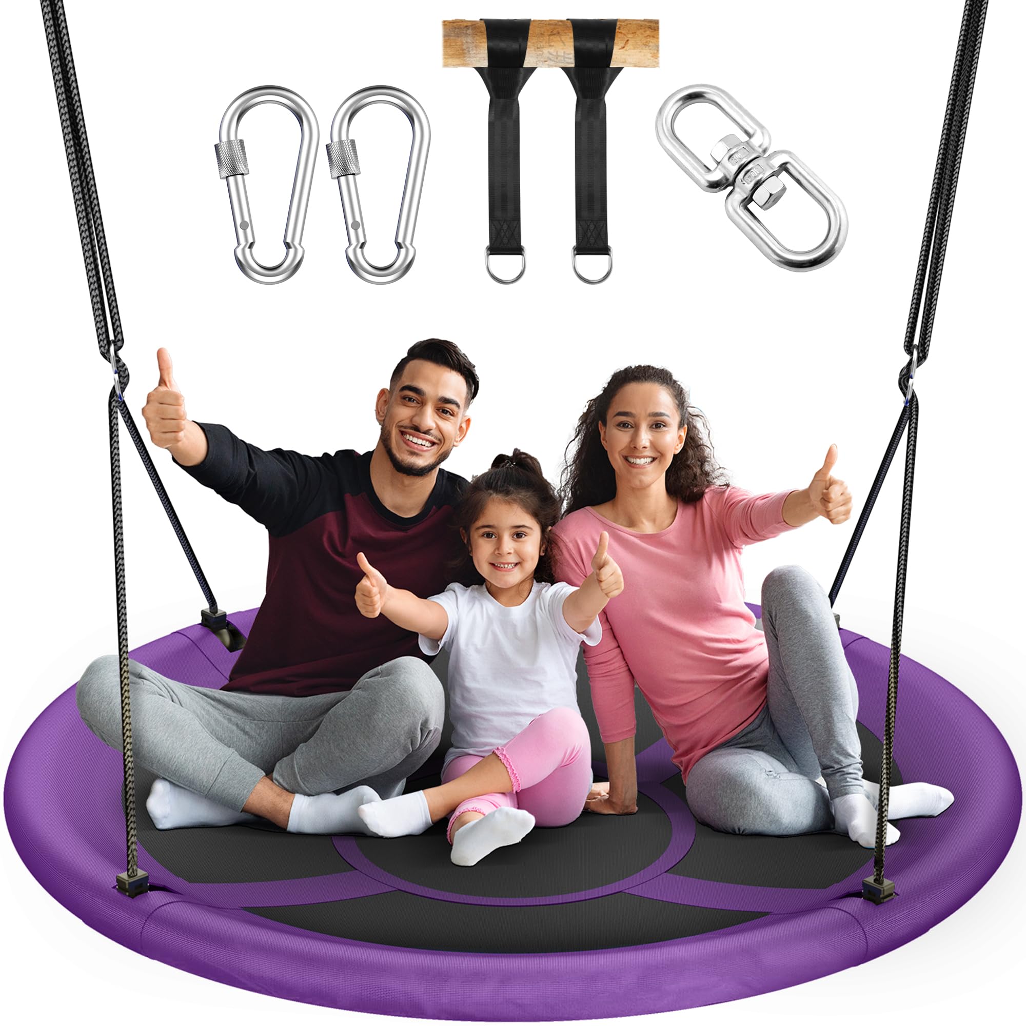 Everyfun 43″ Saucer Tree Swing for Kids Adult, 700lbs Weight Capacity, Waterproof Flying Saucer Swing with Adjustable Hanging Straps, Swing Seats for Backyard Outdoor Indoor Playground, Purple