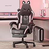 Dowinx Gaming Chair Cute with Cat Ears and Massage Lumbar Support, Ergonomic Computer Chair for Girl with Footrest and Headrest, Comfortable Reclining Game Chair 290lbs for Adult, Teen, Black