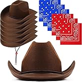 6 Sets Adult Cowboy Hat for Women and Men Western Cowgirl Hats with Adjustable Drawstring and Cowboy Party Paisley Bandana