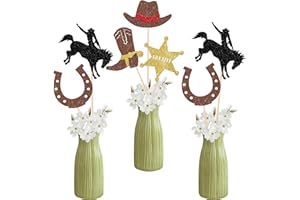 ZHUOWEISM 10 PCS Cowboy Centerpieces for Tables Glitte Western Party Decorations, Cowboy Theme Party Cupcake Toppers for Wild