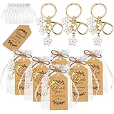 Ecation 20 Set Flower Keychain Party Favor Bulk Keyring Charm for Guest Baptism Bridal Shower Valentine Wedding Gift(White,Flower)