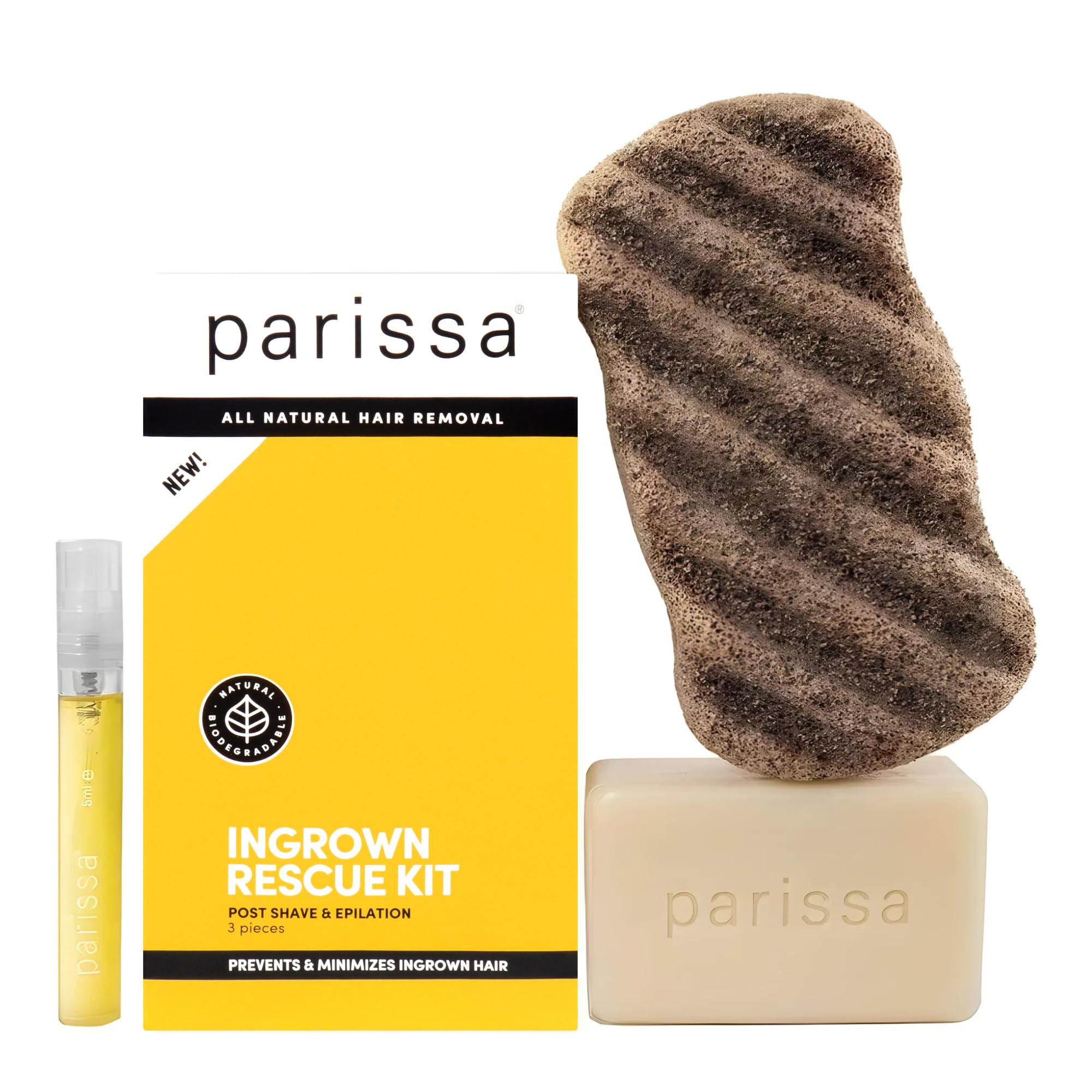 Parissa Ingrown Rescue Kit, Post-Hair Removal Treatment for Ingrown Hair & Razor Bumps, 3 Step Kit to Cleanse, Exfoliate, and Moisturize, Yellow
