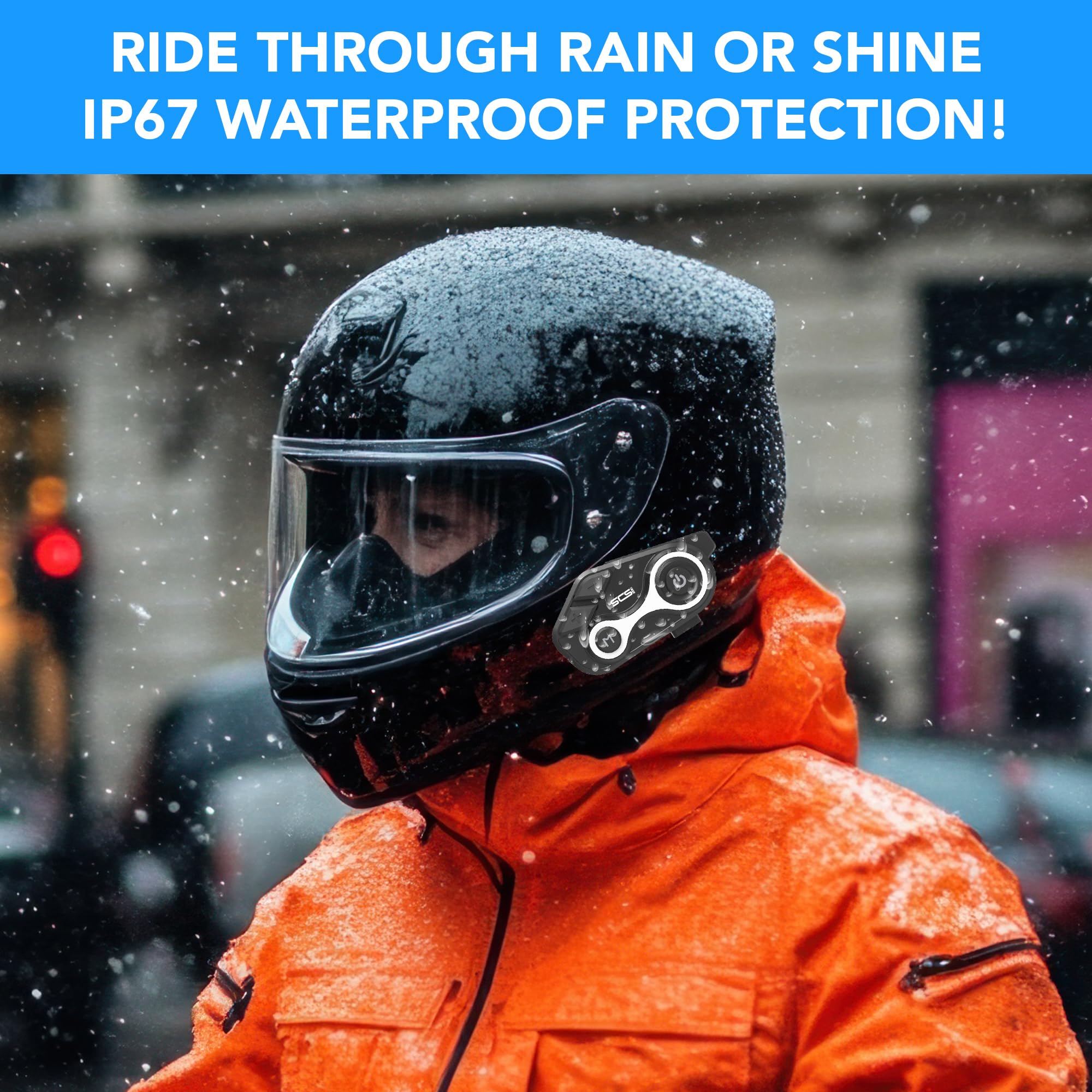 Motorcycle Bluetooth Intercom Helmet Headset with Music Sharing, Earphones for 2 Riders up to 1000M Communication, Waterproof IP67 with Handsfree, Stereo Music, GPS & 2 Mic Options, 1 Pac