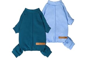 Fitwarm 2 Pack Lightweight Fleece Dog Pajamas, Warm Winter Dog Clothes for Small Dogs Boy Girl, Fuzzy Pet Onesie with Feet, Light Sky Blue, Turquoise, Small