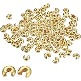 Uxcell 100Pcs Gold Tone Crimp Beads Covers, 6.5mm Round Open Beads End Tips for Jewelry Making DIY