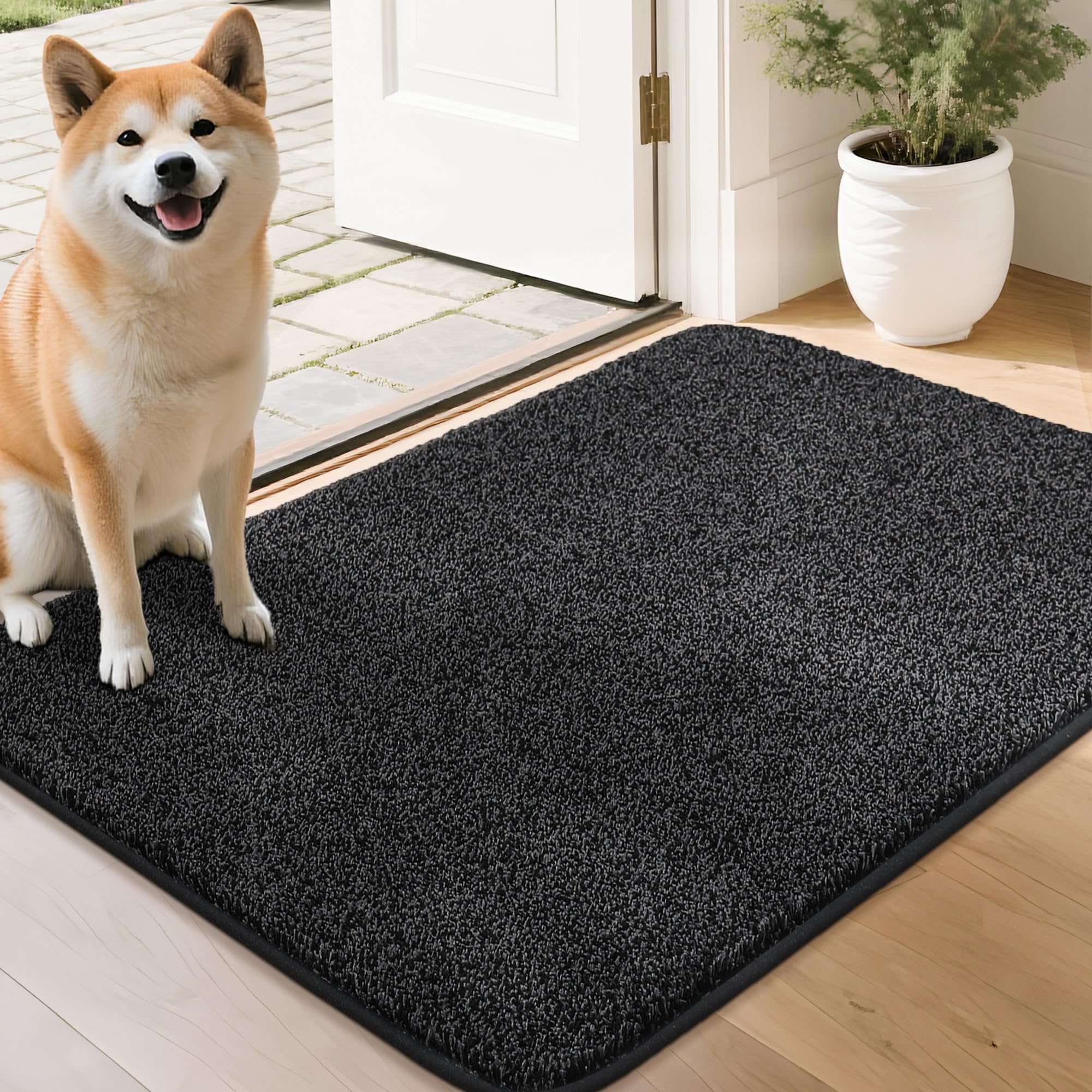 COSY HOMEER Nonslip Door Mats Indoor, 50x80cm Washable Dirt Trapper Welcome Front Doormat for Entryway Room Hallway, Absorbent Indoor Floor Mat for Muddy Shoes & Pets and Dogs, Black