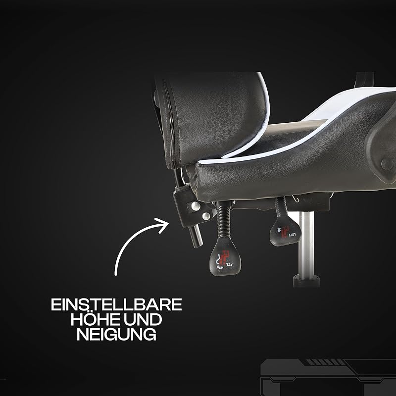 Gaming-Stuhl, ergonomischer Bürostuhl, gepolstert Gaming Sessel mit bequemer, Verstellbarer Rückenlehne, Gamer Chair mit Kopfstütze und Lendenwirbelstütze, Weiß