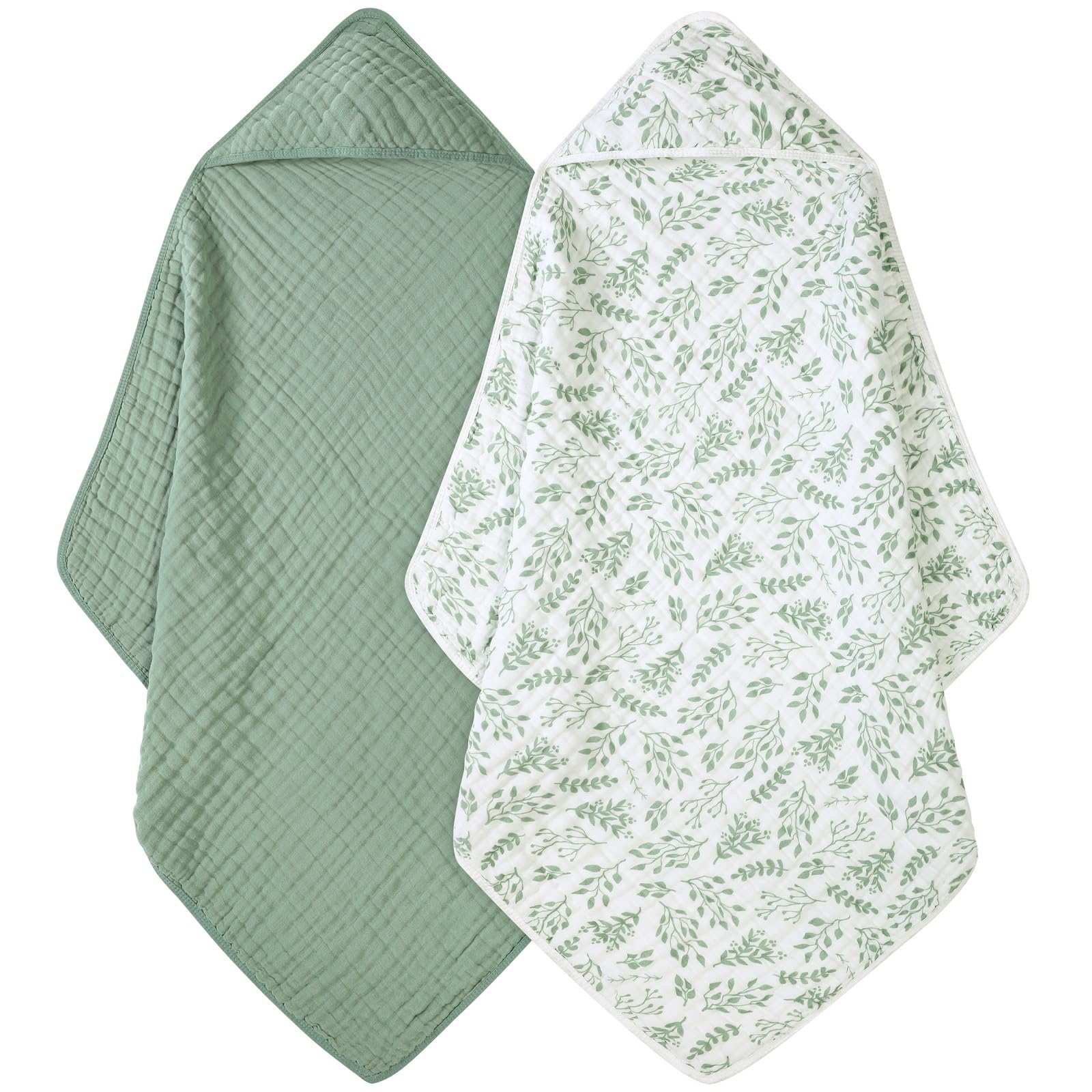 Baby Bath Towels, 100% Muslin Cotton Hooded Baby Towels for Newborn, Infant and Toddler, 2 Pack Soft and Absorbent Unisex Bath Essentials with Large 32x32Inch Size