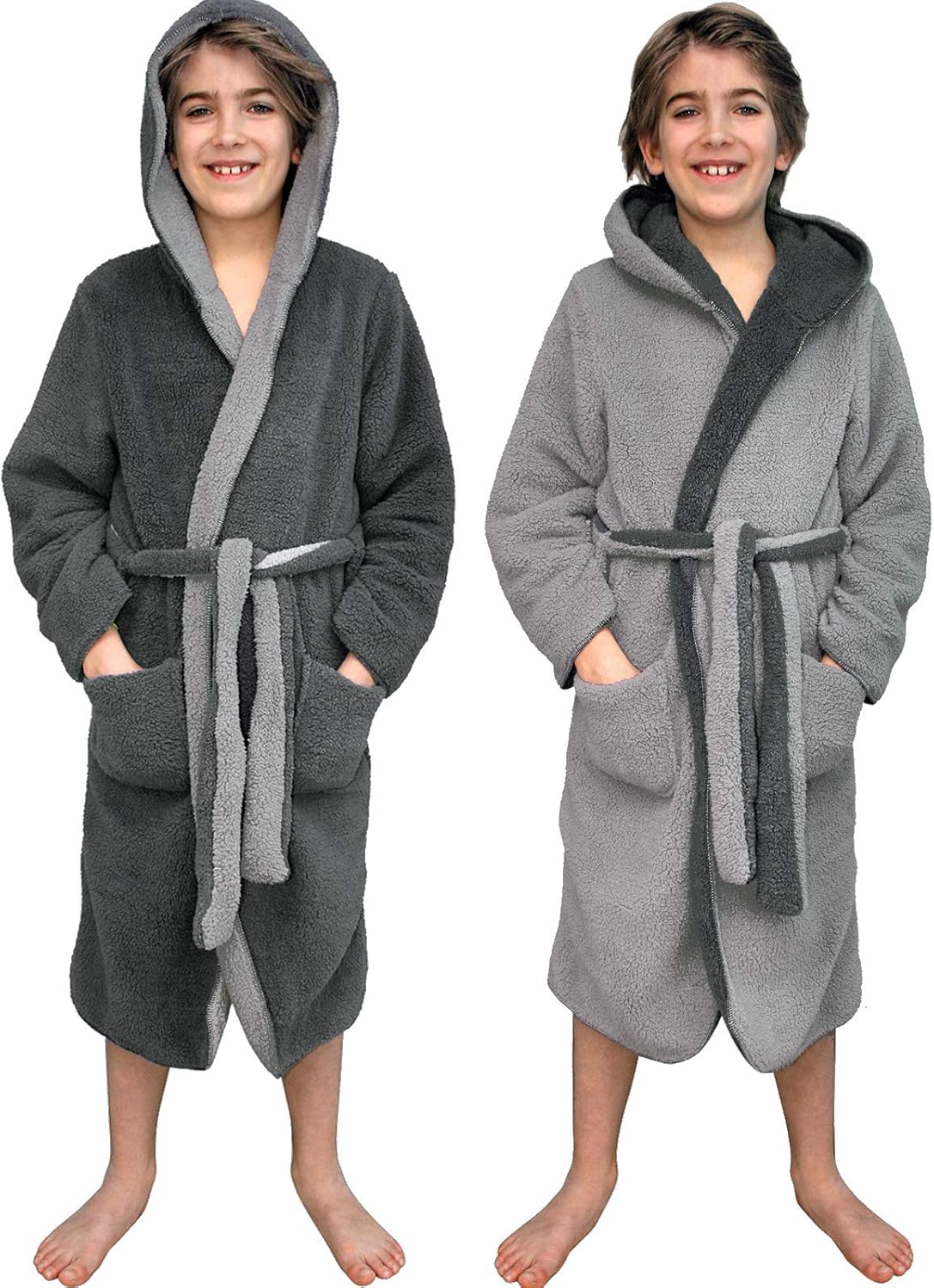 HOMELEVEL Children's bathrobe with hood for boys and girls, Sherpa