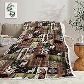 Rustic Bear Throw Blankets for Kids, Soft, Flannel, Warm, Rustic Cabin Fleece Blankets Decor, Farmhouse Country Bear Moose Forest Plush Throw Blanket for Couch Sofa 50X60 Inch