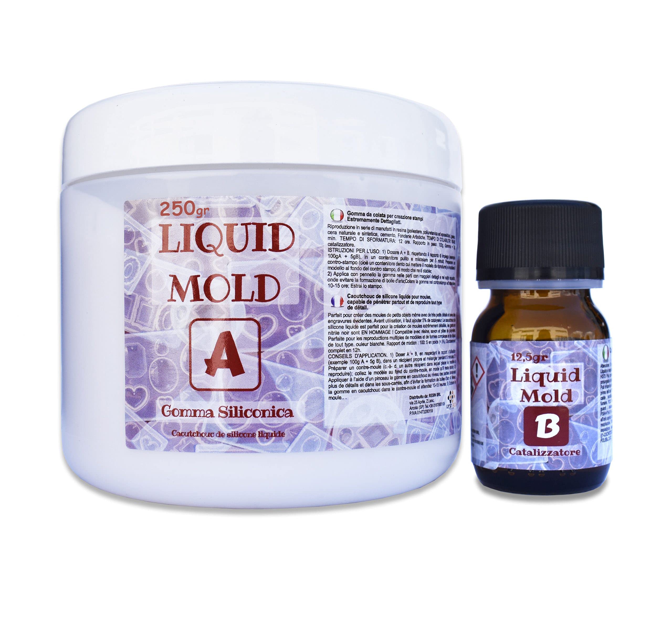 Resin Pro Liquid Mould: Liquid Silicone Rubber (263g) For Creating Moulds For Epoxy, Polyurethane, Wax, Soap, Plaster, Cement - Hardness 20 Shores - 100% Made In Italy