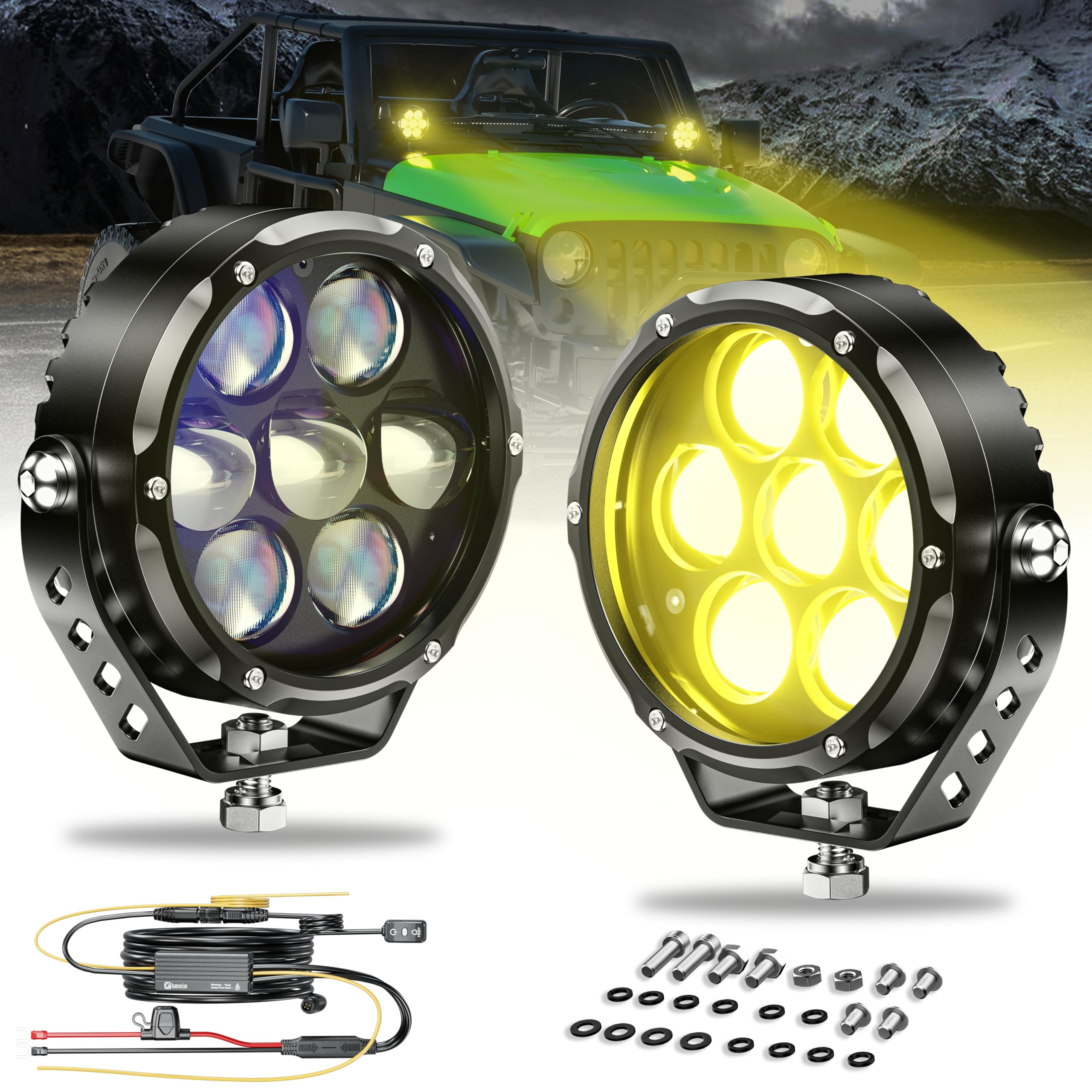 Photo 1 of Kewig 4 Inch 96W Amber White LED Light Pods, 6 Modes Dual Color Fog Light Pods Cube, Spot Flood Combo Strobe Lights Emergency Driving Offroad Flashing Ditch Lights for Trucks Jeep, Pair (K7-U)