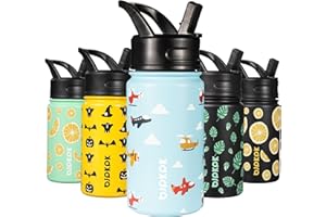 BJPKPK Kids Water Bottle with Straw Lid, 15oz Stainless Steel Water Bottles, Insulated Water Bottle for School, Reusable Leak Proof BPA Free Flask, Aircraft