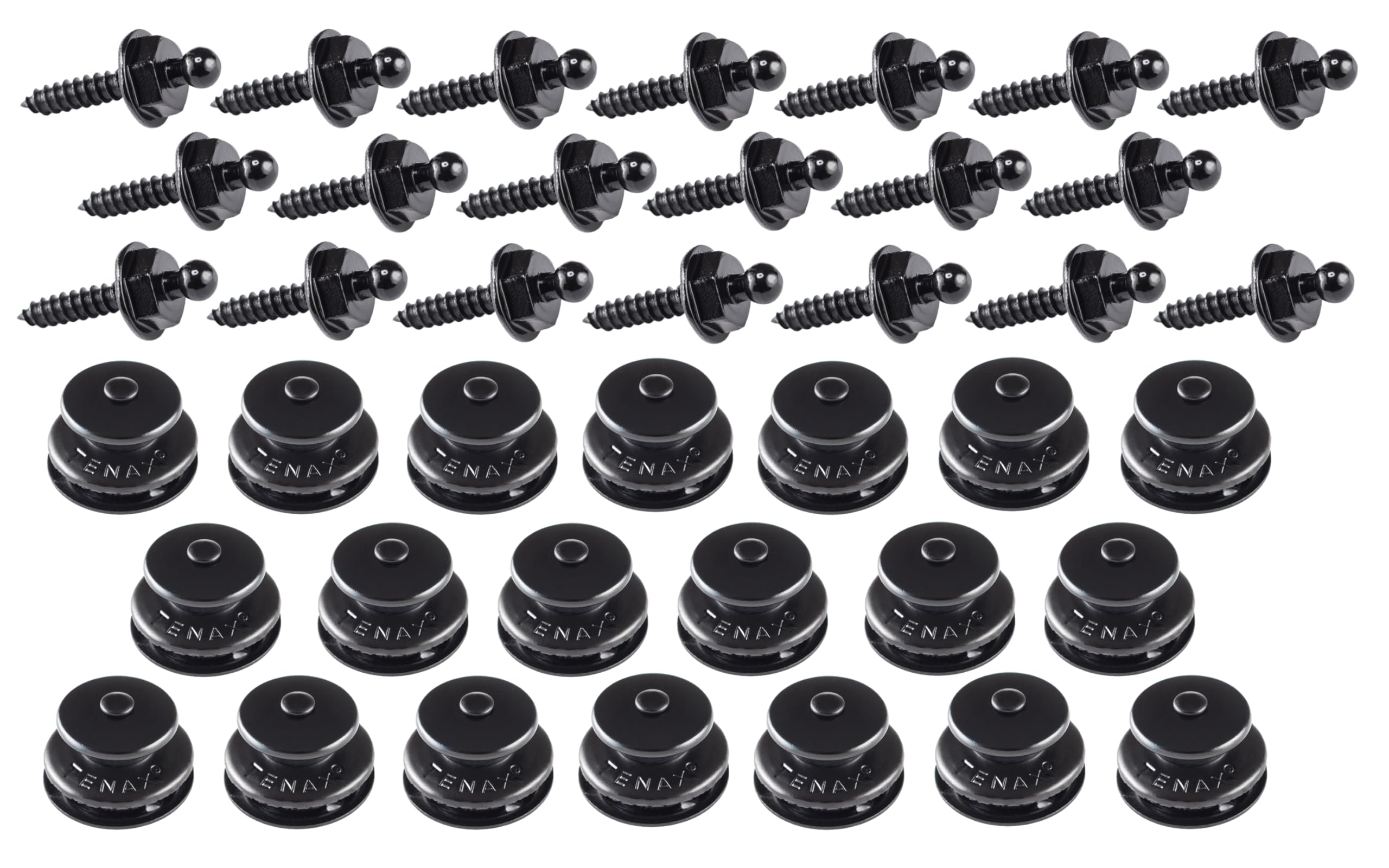 Tenax Buttons Black 20 Tops + 20 Lower Parts Tapping Screws 4.2 x 16 mm