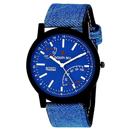Golden Bell (Label) Analogue Blue Dial Blue Denim Leather Strap Boys And Mens Watch - Gb-975