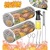 Rolling Grilling Baskets for Outdoor Grill Bbq Net Tube Stainless Steel Large Round Mesh Rotation Barbecue Cylinder Cage Cook