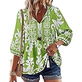 Vivilli Womens Summer Boho Babydoll Tops 3/4 Sleeve Pleated Peplum Blouses Casual V Neck Tie Front 2026 Tunic Tops