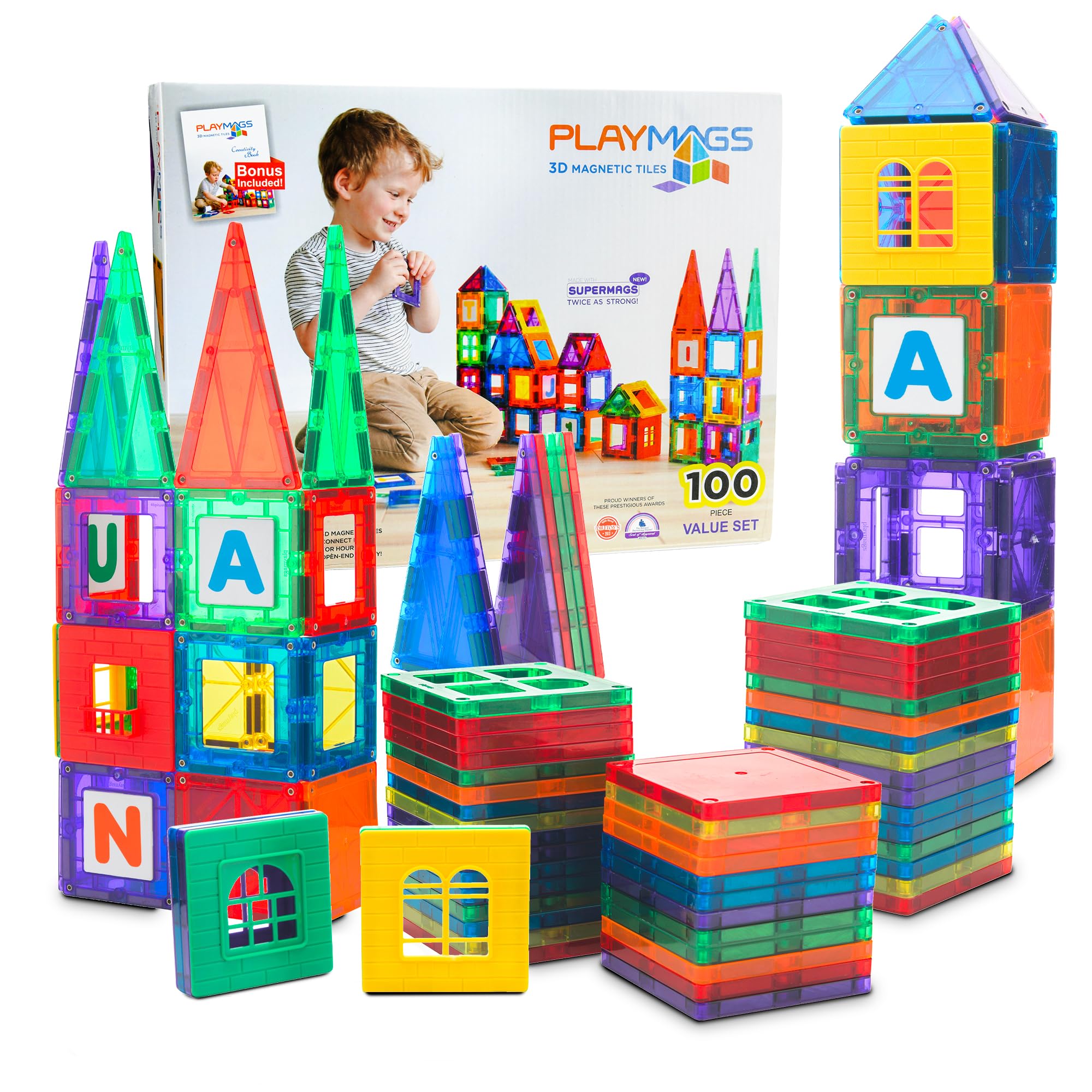 Mua 100-Piece Magnetic Tiles Building Blocks Set, 3D Magnet Tiles for ...