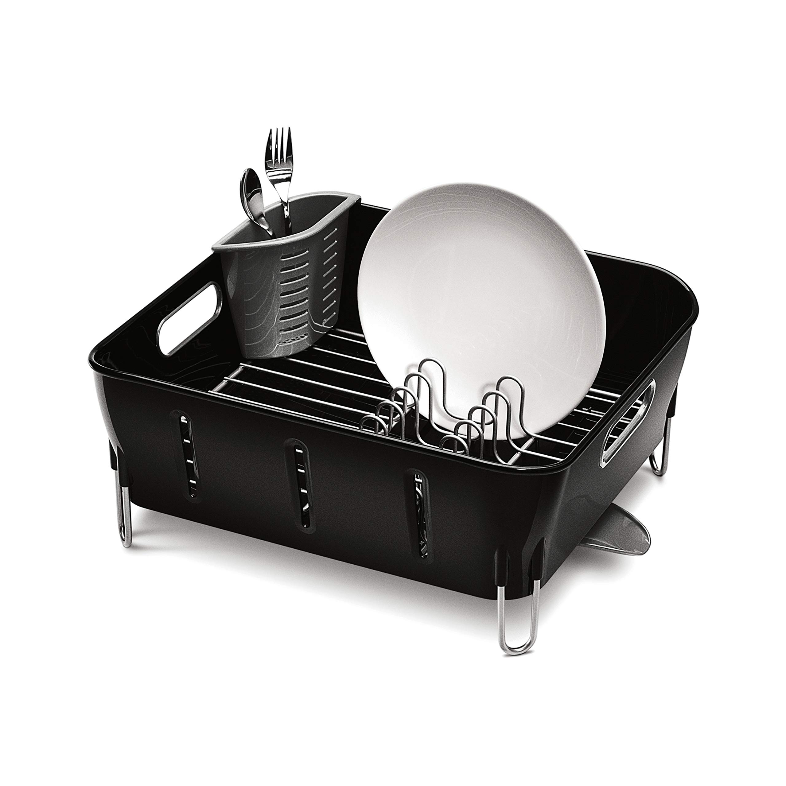 simplehuman KT1105 Compact Dish Rack, Drainer for Kitchen, 360º Swivel Spout, Easy to Clean, Coated Steel Wire, Cutlery Holder, Rustproof, Black Plastic, W 37.1cm x H 17.2cm x D 32.8cm — image 1