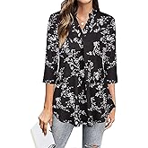 BEPEI Womens Tops Dressy Casual 3/4 Sleeve Blouses V Neck Business Work Shirts