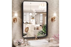 Hasipu Black Bathroom Mirror 20×24 Inch Rounded Rectangle Vanity Mirror Metal Framed Wall Mirrors Anti-Rust Surface Mount (Horizontal/Vertical)