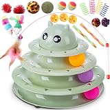 Vealind Cat Toys Bundle 21 Pcs Kitten Indoor Roller Balls 4 Level Tower Green view 1