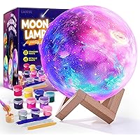 Paint Your Own Moon Lamp Kit, DIY 3D Moon Night Light with Wooden Stand, Arts and Crafts for Kids 6-8, Girls Boy Birthday Chr