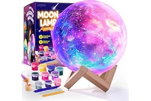 Kit de lampe lune 3D à peindre soi-même avec figurines spatiales et support en bois, arts et travaux manuels pour enfants de 