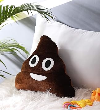 Oscar Home Poo Emoji Shape Velvet Plush Poly-Fiber Filling Stuffed Pillow with Appliqu Embroidered Soft Toy for Kids (Brown, 14x14 Inches)