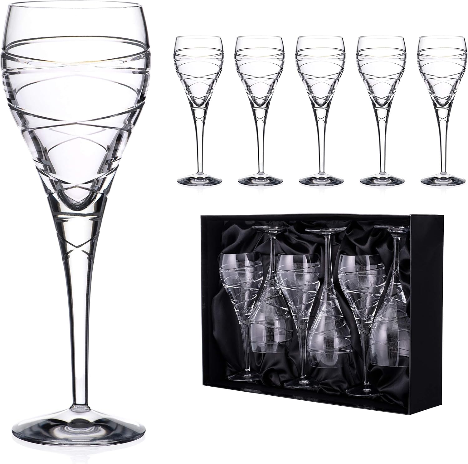 6pcs Hand Cut Jasper 24 Lead Crystal White Wine or Rose Glasses