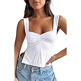TiulZial Women's Sleeveless Backless Going Out Crop Tank Top Sexy Pleated Sweetheart Neck Strappy Y2K Slits Cropped Tops